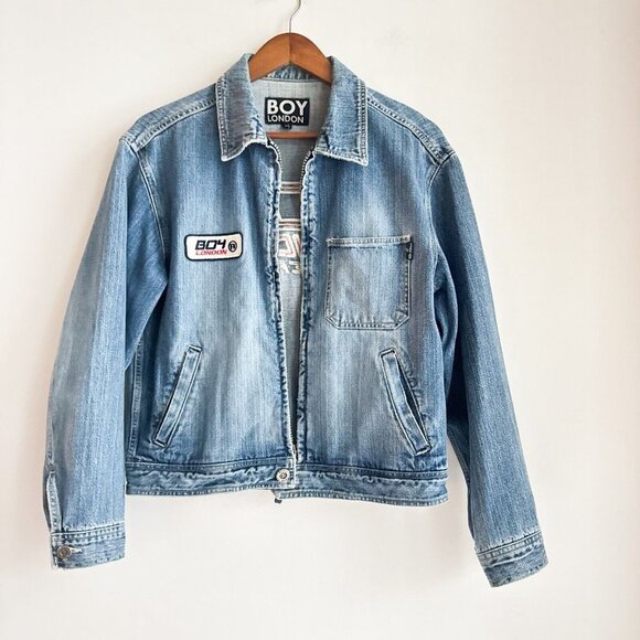 Vintage Boy London Denim PAtchowrk Distressed Jacket M - Picture 2 of 8